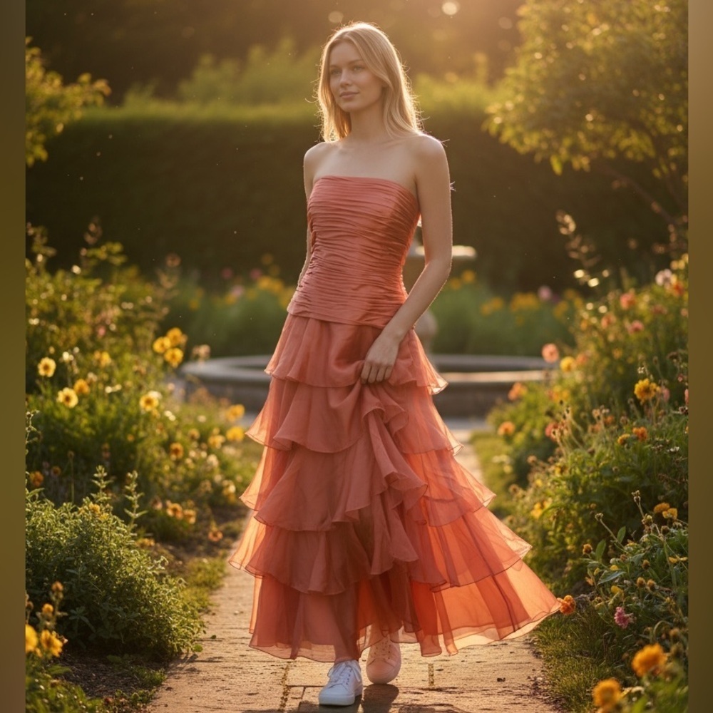 Cachet salmon Strapless Ruched Tiered Cocktail Dress - Picture 9 of 9